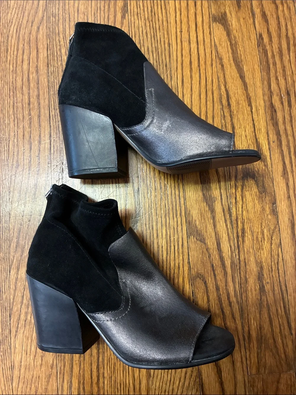 Naked feet Black Leather open toe Ankle Boots size 7.5